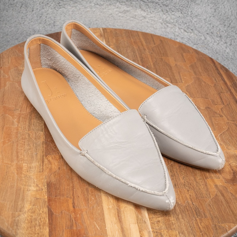 J.Crew Edie 100% Leather Upper Loafers Womens Size 7.5 Gray Faded Pewter Shoes